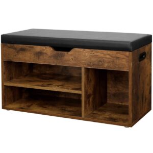 Batų spintelė su lentynomis ir minkšta sėdima dalimi | Rudos spalvos