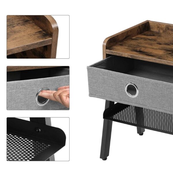 Naktinė spintelė rudos spalvos su stalčiumi ir plieno lentyna