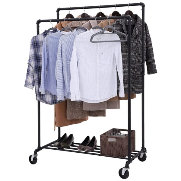 Drabužių pakaba su ratukais | Dvigubas rėmas | Juoda