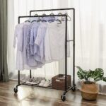 Drabužių pakaba su ratukais | Dvigubas rėmas | Juoda