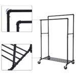 Drabužių pakaba su ratukais | Dvigubas rėmas | Juoda