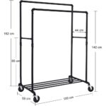 Drabužių pakaba su ratukais | Dvigubas rėmas | Juoda