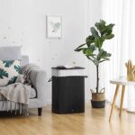 Bambukinis juodas krepšys skalbiniams sulankstomas