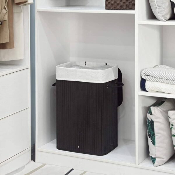 Bambukinis juodas krepšys skalbiniams sulankstomas