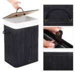 Bambukinis juodas krepšys skalbiniams sulankstomas