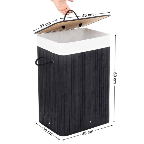 Bambukinis juodas krepšys skalbiniams sulankstomas