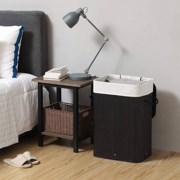 Bambukinis juodas krepšys skalbiniams sulankstomas