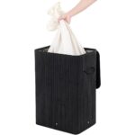 Bambukinis juodas krepšys skalbiniams sulankstomas