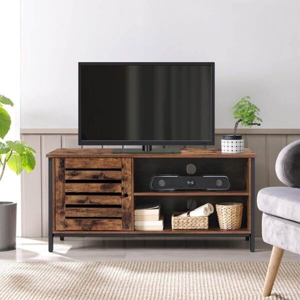 TV staliukas su 2 lentynomis ir uždara spintele 110 cm | “Rustic” ruda