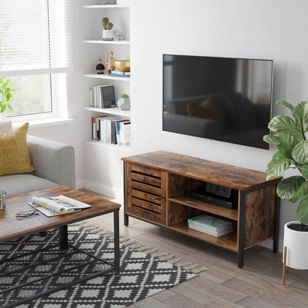 TV staliukas su 2 lentynomis ir uždara spintele 110 cm | “Rustic” ruda