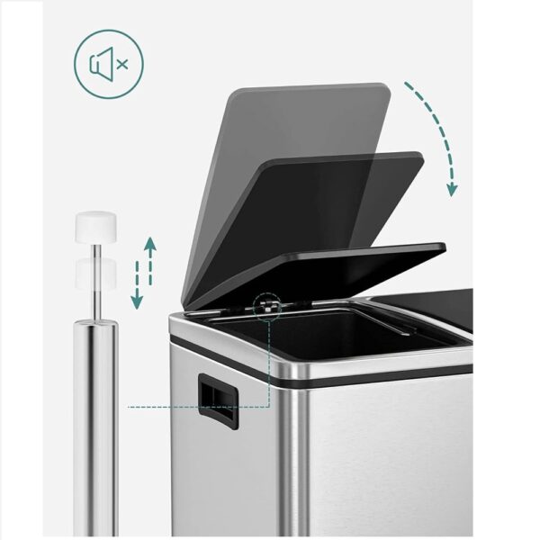 Dviguba šiukšlių dėžė nerūdijančio plieno 30L