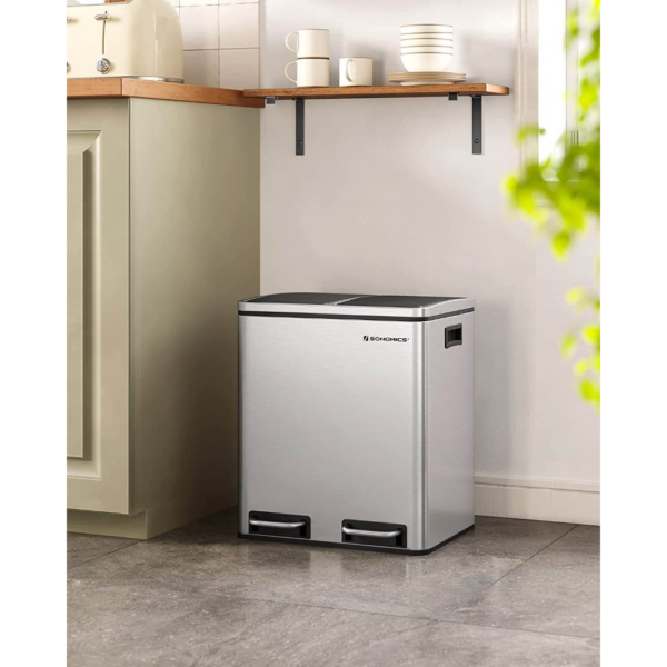 Dviguba šiukšlių dėžė nerūdijančio plieno 30L