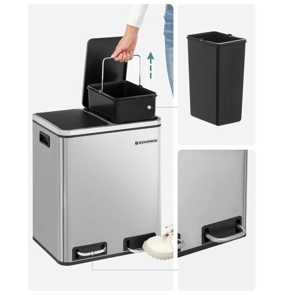 Dviguba šiukšlių dėžė nerūdijančio plieno 30L