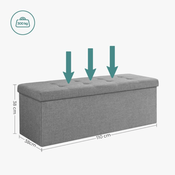 Tvirtas lengvas pufas | 300 kg | 110 x 38 x 38 cm | Šviesiai pilka