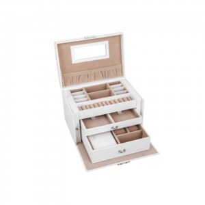 Balta dėžutė papuošalams su 2 stalčiais