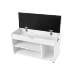 Batų spintelė su lentynomis ir minkšta sėdima dalimi | Baltos spalvos