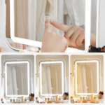 Klasikinis kosmetinis staliukas | LED apšvietimas | Kėdutė | Balta