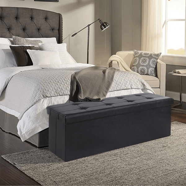 Juodas 110cm  pufas su daiktadėže