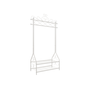 Vintažinė drabužių kabykla su batų skyriumi | 2 lentynos | Balta