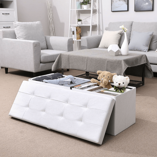 Tvirtas lengvas baltas pufas 110 cm | EKO oda