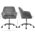 Aksominė reguliuojama biuro kėdė | 64 x 62 x (80-90) cm | Pilka