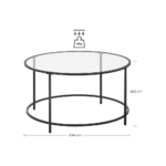 Plieninis kavos staliukas su grūdinto stiklo stalviršu | Ø84 cm | Juoda