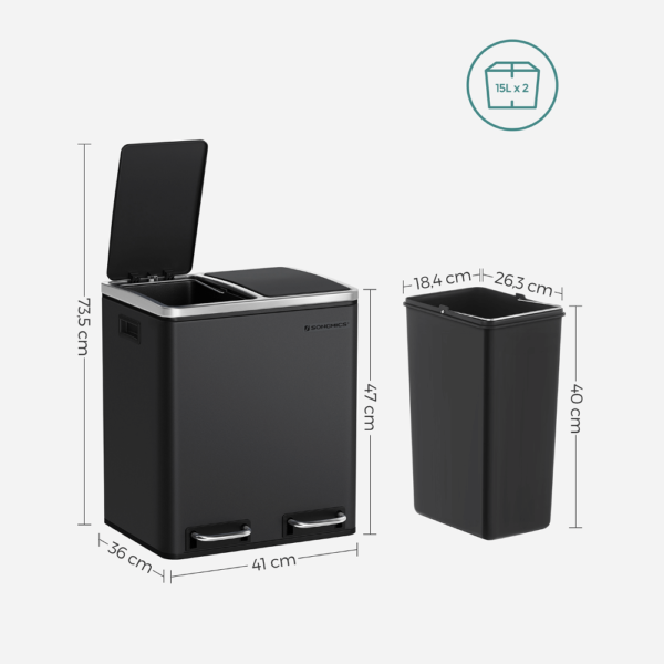 Juoda šiukšlių dėžė 30 L su 2 skyriais (7)