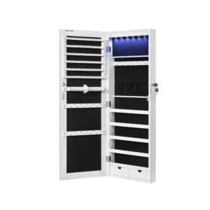 Pakabinamas veidrodis papuošalų spintelė