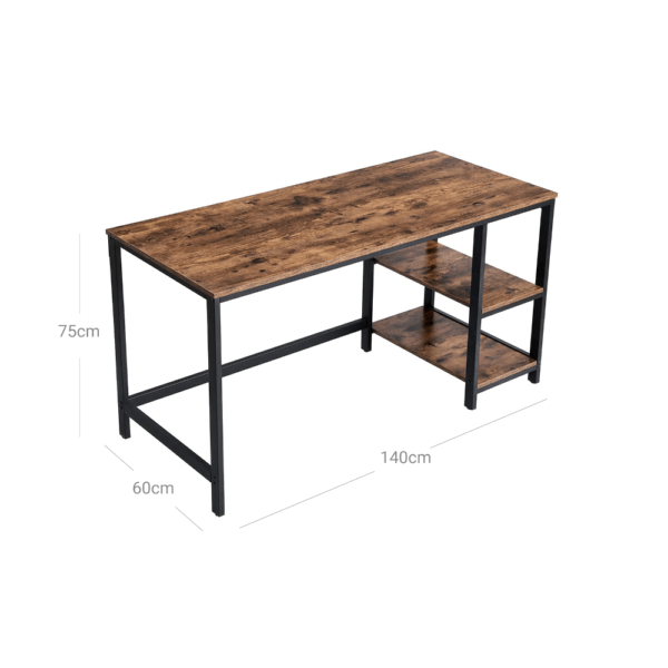 Rustic stiliaus kompiuterinis stalas | 2 lentynos | 60 x 140 cm