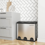 Sidabrinės spalvos šiukšliadėžė 54 litrų 3 x 18 l