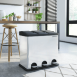 Sidabrinės spalvos šiukšliadėžė 54 litrų 3 x 18 l