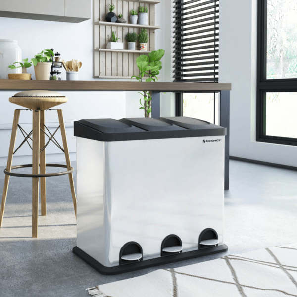Sidabrinės spalvos šiukšliadėžė 54 litrų 3 x 18 l