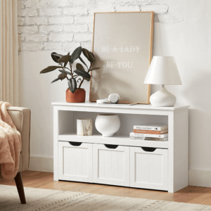 Neaukšta lentyna | Vaikų kambario lentyna | 3 stalčiai | 30 x 102 x 60 cm | Balta