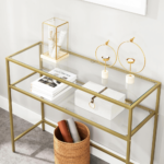 Auksinis konsolinis staliukas su papildoma lentyna | Vitrina | 35 x 100 cm
