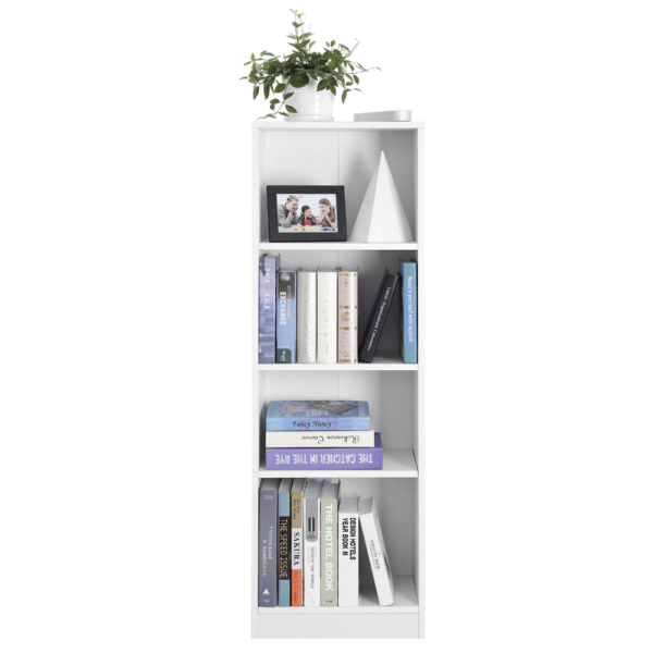 Baltos spalvos 4 skyrių knygų lentyna | 40 x 24 x 121 cm