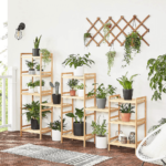 Natūralios spalvos 3 pakopų bambukinė lentyna