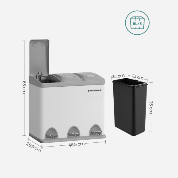 Šiukšlių dėžė su 3 skyriais ir pedalais 24l