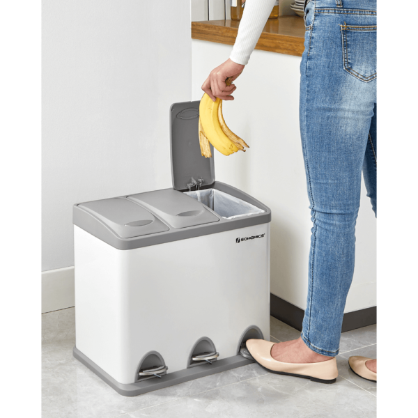 Šiukšlių dėžė su 3 skyriais ir pedalais 24l