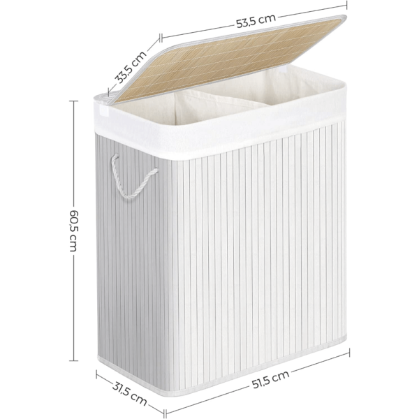 Balta, bambukinė dėžė skalbiniams 100L