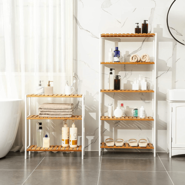 Bambukinė vonios lentyna su 3 lygiais