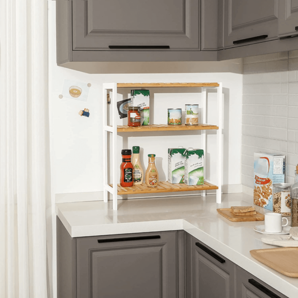 Bambukinė vonios lentyna su 3 lygiais