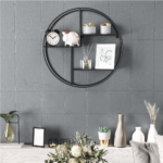 Juodos spalvos apvali sieninė lentyna | 53 cm