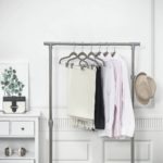 Pilkos aksominės pakabos kelnėms, 12 vnt