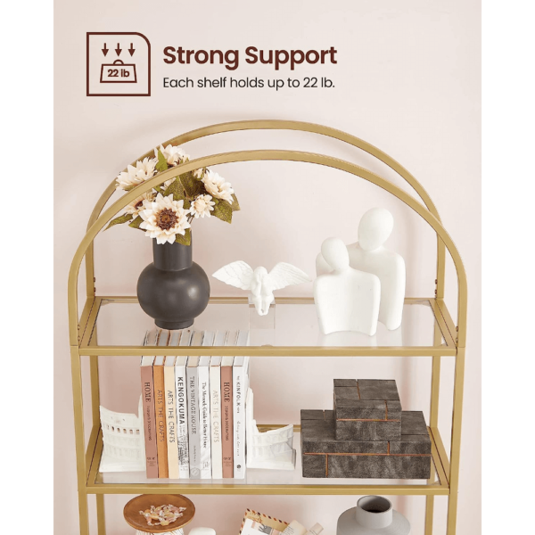 Grūdinto stiklo auksinė 5 pakopų lentyna su arka | 83 x 30 x 183 cm