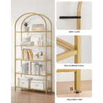 Grūdinto stiklo auksinė 5 pakopų lentyna su arka | 83 x 30 x 183 cm