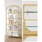 Grūdinto stiklo auksinė 5 pakopų lentyna su arka | 83 x 30 x 183 cm
