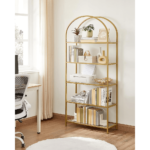 Grūdinto stiklo auksinė 5 pakopų lentyna su arka | 83 x 30 x 183 cm