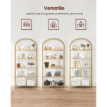 Grūdinto stiklo auksinė 5 pakopų lentyna su arka | 83 x 30 x 183 cm