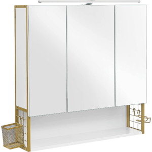 Veidrodinė spintelė voniai su apšvietimu ir vedrodžiu | 14,5 x 70 x 70 cm | Auksinė