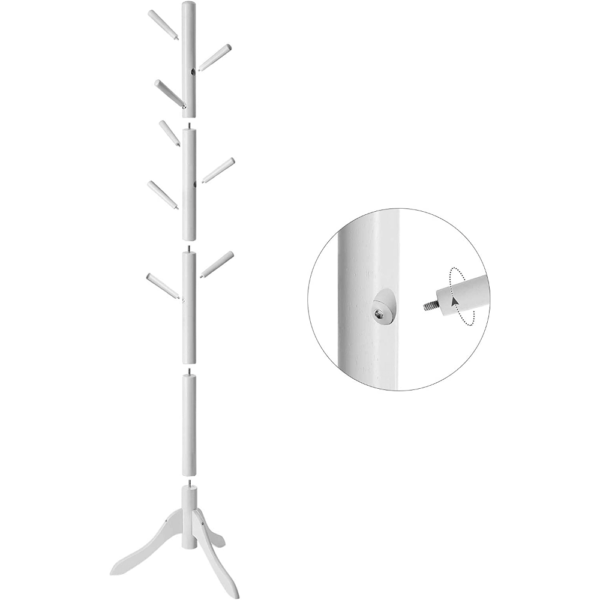 Balta prieškambario paltų kabykla | 8 kabliukai | 175 cm